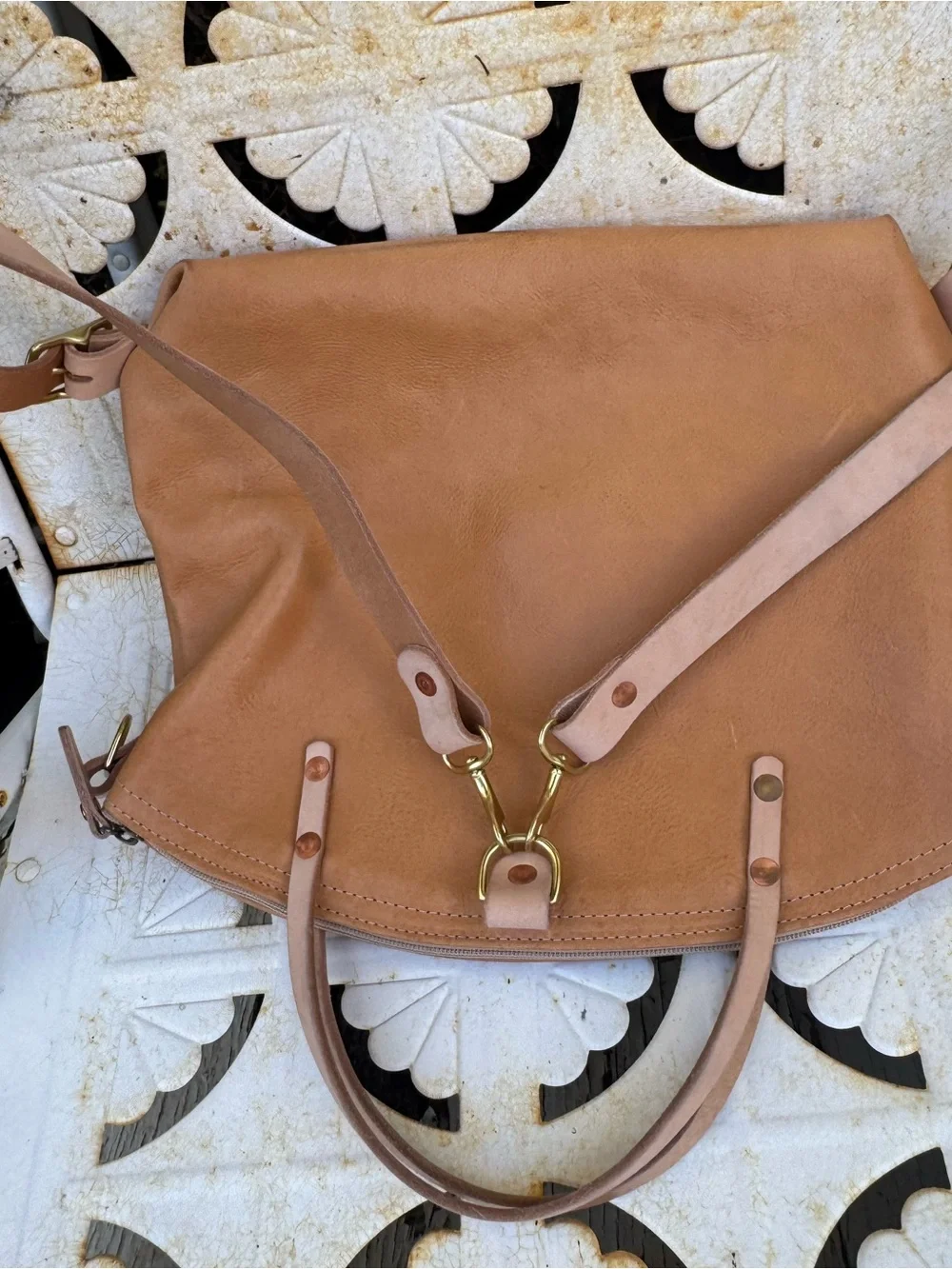 Meanwhile back on the farm Virginia Leather Backpack 2.0 vachetta strap 12”x15”